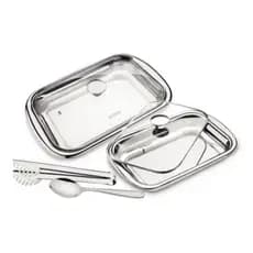Kit Para Assar E Servir Cosmos 4 Peças Aço Inox com Tampa de Vidro Cinza Tramontina