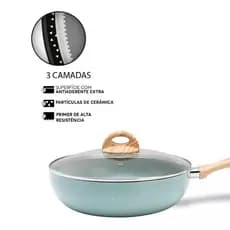 Wok com Tampa e Indução Brinox Botanika 28 cm 3,4 litros Verde - Ceramic Life, Frigideira