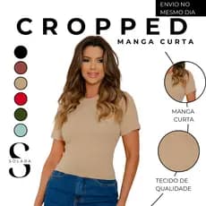 Camiseta Manga Curta Feminino Texturizado Justo Blusca Cropped Casual