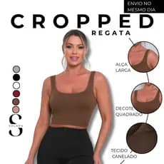 Regata Cropped Alça Grossa Poliamida Canelado Premium Top Uso Casual Academia Esportivo Fitness