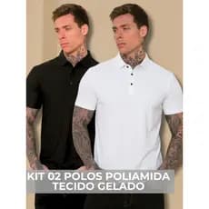 KIT 02 Camisa Polo Poliamida Premium Camiseta Masculina com Gola e Botao Tecido Gelado Elastico Sem Costura