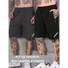 KIT 2 Short Bermuda Masculina Tactel Dry Fit Tecido Gelado Poliamida Seca Rapido Fitness com bolso para Academia Casual