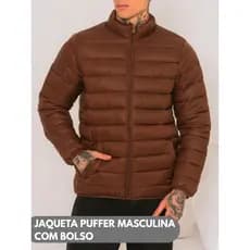 Jaqueta Puffer Masculina Inverno Acolchoada Leve e Quente Com Zíper Bolso Casual Moda Casaco Bobojaco Inverno