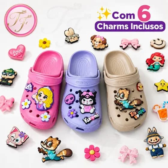 Babuche Infantil EVA Leve e Confortável com 6 Acessórios Emborrachados