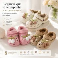 Sandália Feminina EVA Forrada com Pelúcia Inverno com 8 Charms Decorativos