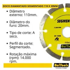 Disco Diamantado Segmentado Pro 110x20mm Beltools