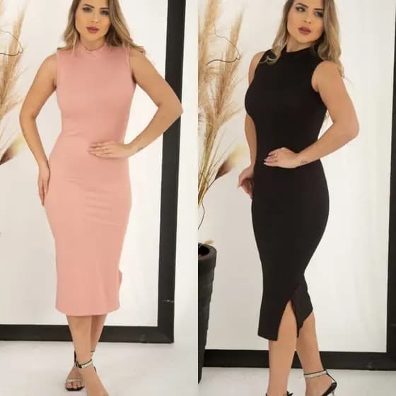 Vestido Midi Com Fenda Gola Alta Belíssimo