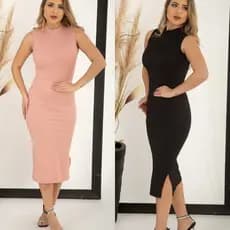 Vestido Midi Com Fenda Gola Alta Belíssimo