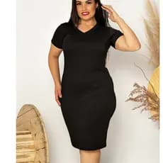 Vestido Midi Manga Curta Gola V Plus Size