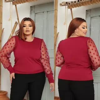Blusa Manga Tule Comprida Plus Size