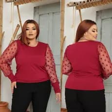 Blusa Manga Tule Comprida Plus Size