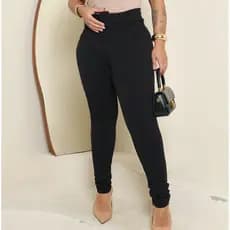 Calça Feminina Skinny Malha Crepe com Cinto Forrado Cintura Alta com Bolso