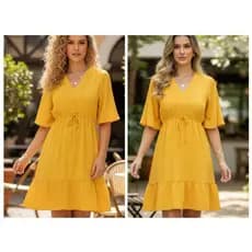 Vestido Feminino em Duna com Forro – Modelo Leve, Confortável e Super Estiloso e Cordinha na Cintura