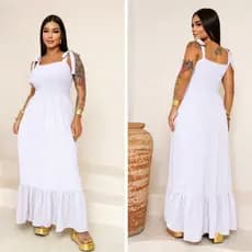 Vestido Longo Duna com Lastex, Forro e Alças de Laço – Elegante, Confortável e Ideal para Dias Quentes