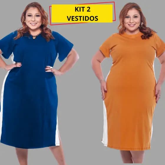 Kit 2 Vestidos Feminino Plus Size Algodão Confortável Mais Vendidos Evangélico Lançamento Casual