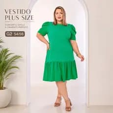 Vestido Evangélico Plus Size G2 54/56 Algodão Manga Bufante Midi com Babado Feminino Não Transparente