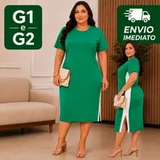 Vestido Feminino Plus Size Algodão G1 G2 Midi Casual Manga Curta Confortável Moda Evangélica