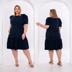 Vestido Plus Size G2 54/56 Algodão Manga Bufante com Babado Midi Moda Evangélica Feminina Elegante