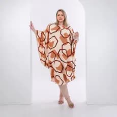 Vestido Kaftan Feminino Plus Size Tamanho Único Estampado Manga Morcego Caimento Solto Casual Elegante
