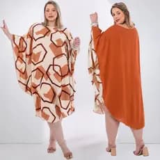 Vestido Feminino Kaftan Plus Size Soltinho Estampado Manga Ampla Moda Casual Morcego  Dunas Premium
