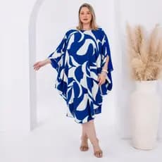 Vestido Kaftan Feminino Plus Size Curto Manga Morcego Estampado Soltinho Confortável Casual G1 G2 G3