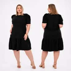 Vestido Plus Size G2 54/56 Moda Evangélica Algodão Manga Bufante Babado Confortável Midi