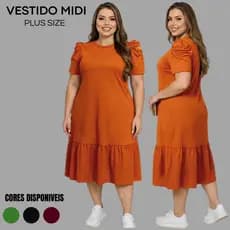 Vestido Feminino Plus Size Algodão G1 Midi Evangélico Manga Bufante Elegante Confortável Casual