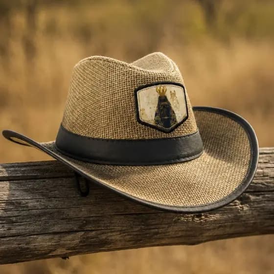 Chapéu Boiadeiro Country de Juta Pantaneiro Pingente Nossa Senhora