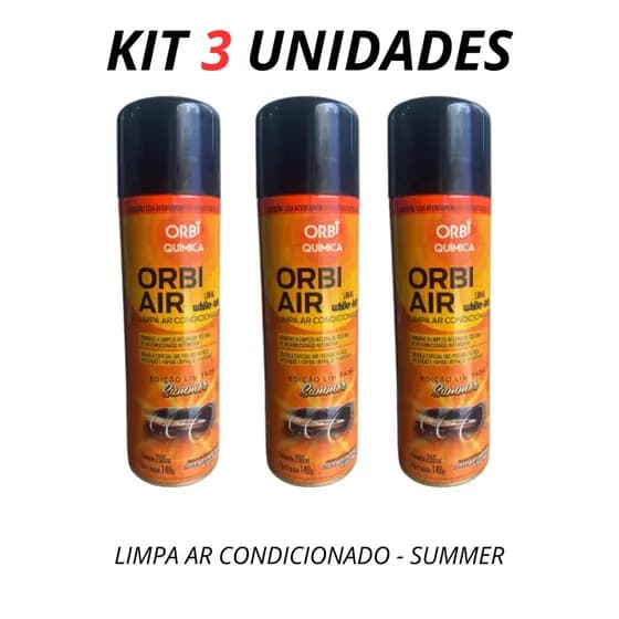 KIT 3 Limpa Ar Condicionado Automotivo Spray Higienização Orbi-air - Summer
