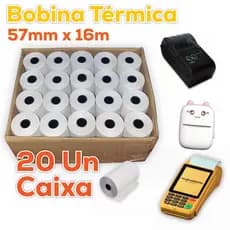 Bobina Térmica 57x16 – Caixa com 5 10 e 20 Rolos Máquininha de Cartão e Mini Impressora Térmica Psr