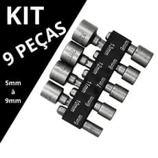 Kit Soquete Magnético Sextavado para Parafusadeira e Furadeira 9 Peças 5mm a 13mm