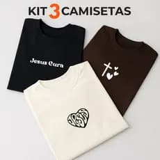 Kit 3 Camisetas Básicas Cristãs Minimalista Unissex - Algodão Respirável JESUS CURA