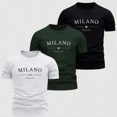 Kit 3 Camiseta Masculina Milano 100% Algodão Camisa Fio 30.1 - Alta Qualidade Premium