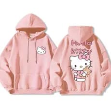 Hello Kitty Primavera Outono Bonito Dos Desenhos Animados Gatinho Impresso Moletom Com Capuz Feminino Casual