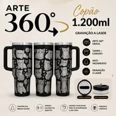 COPO TÉRMICO 1200ml COPÃO COM CANUDO ARTE 360º GRAUS COPO INTEIRO TEMA: GATINHOS PET NOVIDADE COPO CUIA 350ML COPO 473ML