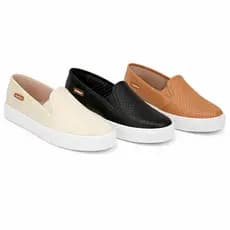 Tênis Feminino Moleca Preto Branco Nude Slip On Sem Cadarço Casual Ideal Caminhada, Academia
