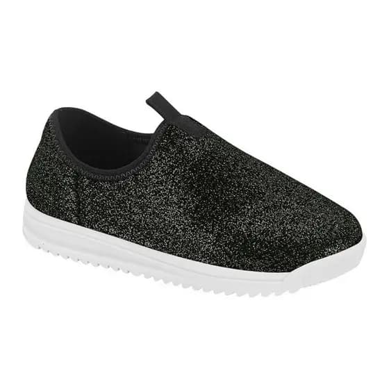 Tênis Sapato Infantil Feminino Slip-On Molekinha Sem Cadarço Brilho Glitter Preto e Azul