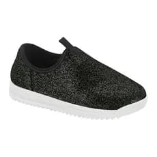 Tênis Sapato Infantil Feminino Slip-On Molekinha Sem Cadarço Brilho Glitter Preto e Azul