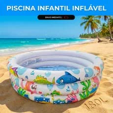 Piscina Infantil 100L/180L Redonda Inflável Àgua e Bolinhas Fundo do Mar