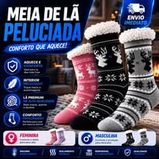 Meia Masculina Feminina Térmica Adulto Com Forro de Lã Grossa Inverno Pelinho Cano Alto