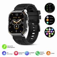 Smartwatch Feminino/Masculino Preto 1.96” HD | Monitoramento de Saúde, Exercícios, Clima em Tempo Real e Multifuncional
