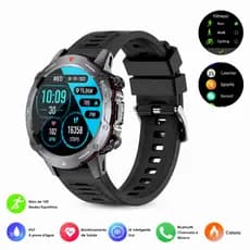 Smartwatch Preto 1.39” TFT HD 360x360 | Chamadas Bluetooth, Frequência Cardíaca, 100 Modos Esportivos e Monitoramento