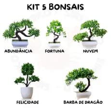 Kit 5 Bonsais Artificial Beleza Sem Manutenção Felicidade Nuvem Barba de Dragão Fortuna Abundância
