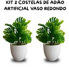 Kit Costela de Adão 2 Plantas Artificial  – Vaso Redondo Branco Decorativo