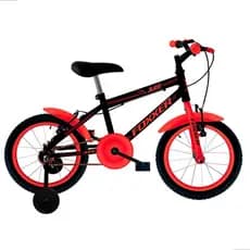 Bicicleta aro 16 foxxer std aço raiada preto e vermelho
