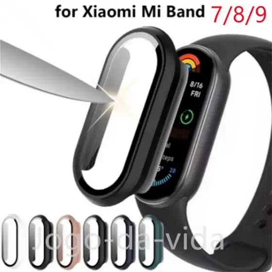 Capa Bumper 2 em 1 de vidro Protetor de tela compativel para Xiaomi MI Band 10 9 8 7 NFC