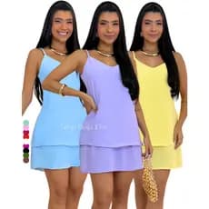 Vestido Feminino Ísis Soltinho Dunas Camadas Tendência Verão Fresquinho Curto Casual