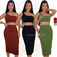 Conjunto Malha Canelada Premium Feminino Midi Moda Gringa Casual Aerolook Blogueira