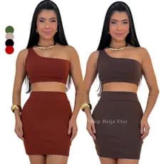 Conjunto Curto Feminino Verão Canelado Zero Transparência Casual Minimalista Fresquinho