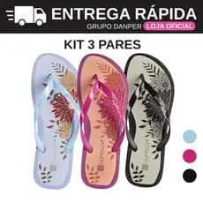 KIT 3 PARES de Chinelo de Dedo Feminino Floral Florido Delicado Confortável Original Marca Guarujá